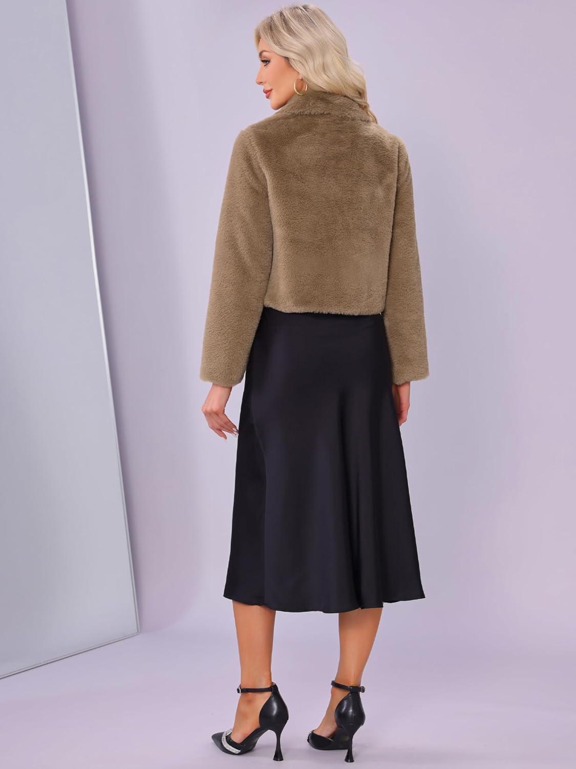 Allegra K Dressy Faux Fur Coat for Women's Cropped Evening Party Snap Button Winter Fluffy Jackets