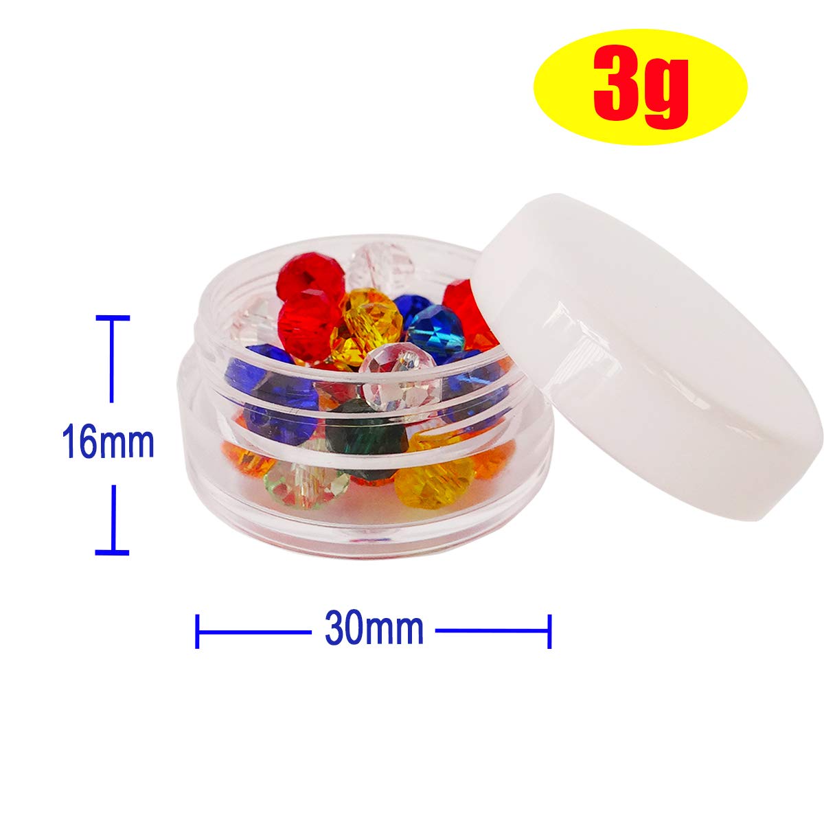 Wopanxye 50pcs 3g Jars 3 Grams Small Travel Sample Containers, 3ml Empty Plastic Round Jar with Lid for Cosmetics Lotion - Image 2