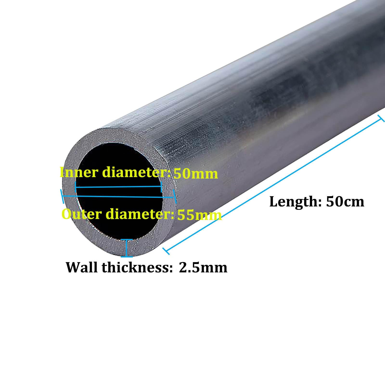 Tubo Tondo in Alluminio 6063, 55 mm di Diametro Esterno, Spessore della Parete 2-15 mm, Lunghezza 500 mm, Tubo Dritto in Metallo Senza Saldatura,55 * 2.5 * 50cm