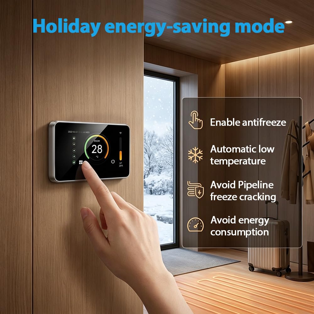 Smart WLAN Thermostat, Digitaler Raumthermostat für Fußbodenheizung | 4,3 Zoll Farb-Touchscreen, App-Steuerung, Sprachsteuerung, Programmierbar, Frostschutz-Modus, Mehrsprachig