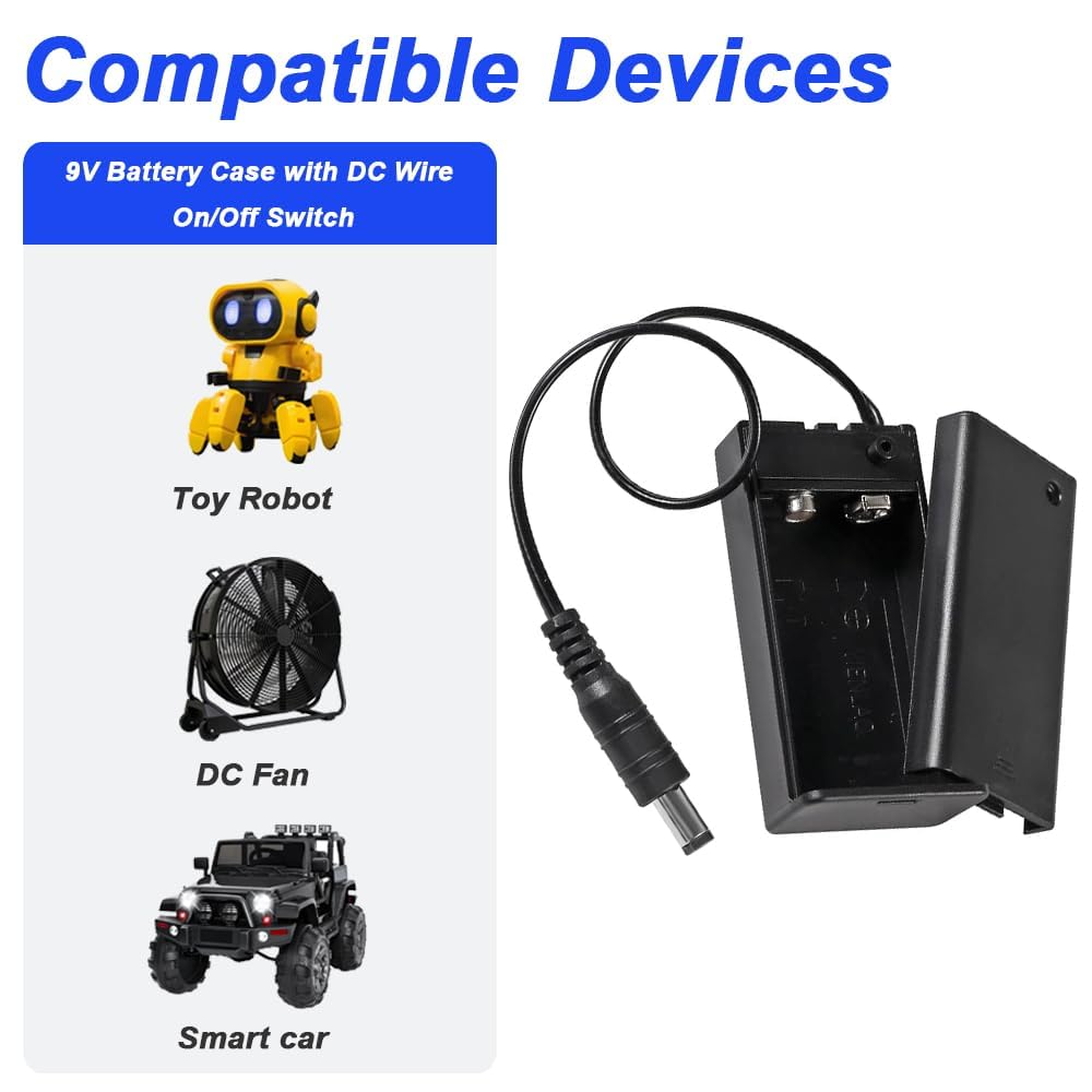 GTIWUNG 8 Stück 9V Kunststoff Batteriehalter Gehäuse mit 2.1x5.5 mm DC-Stecker und EIN/AUS Schalter, 9V Batteriehalter Projekt-Box mit Schalter und Abdeckung, mit Schrauben