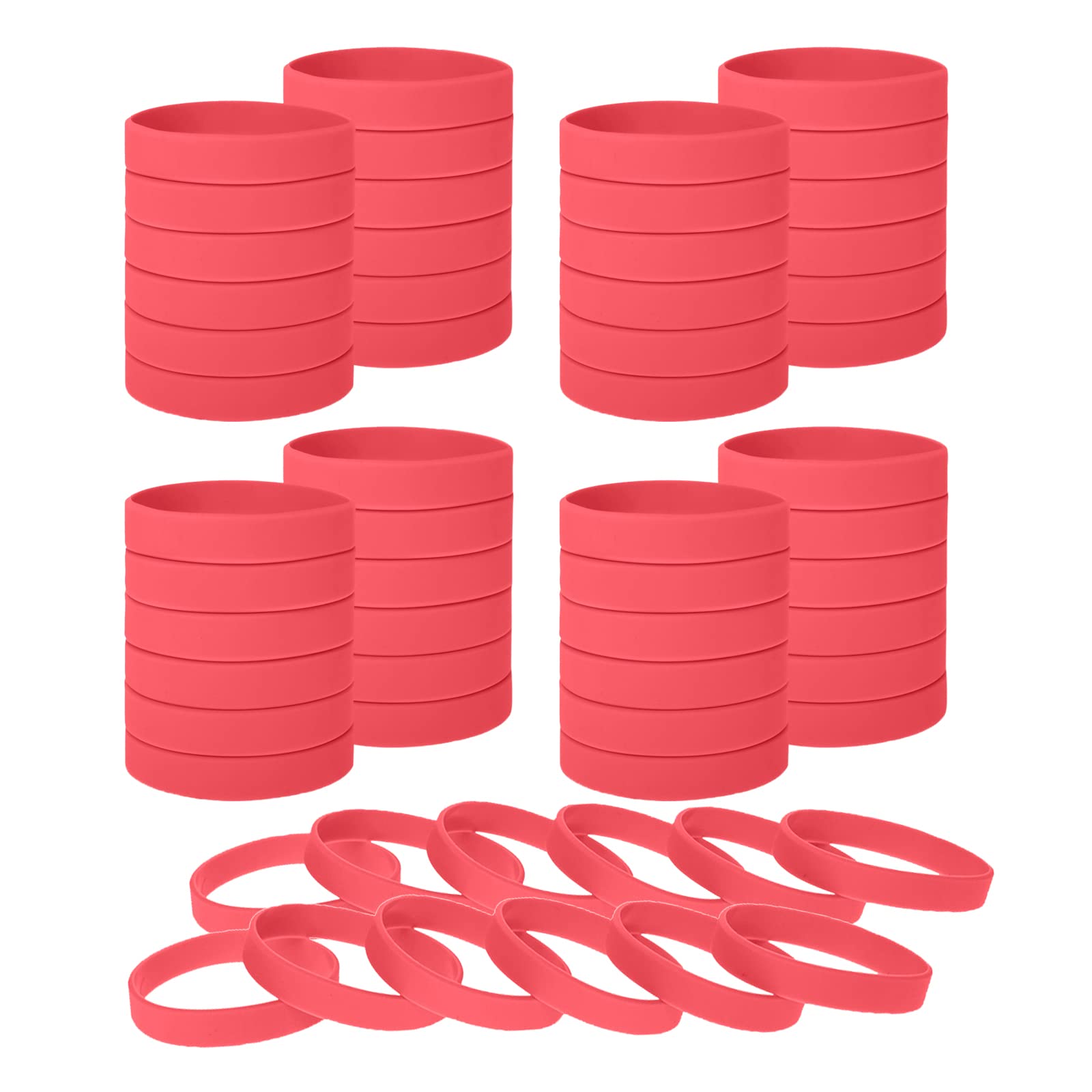 Muka 60 PCS Silicone Bracelets Colored Rubber Wristband for Events-Red-Adult: 8 x 1/2 inch โ image 1