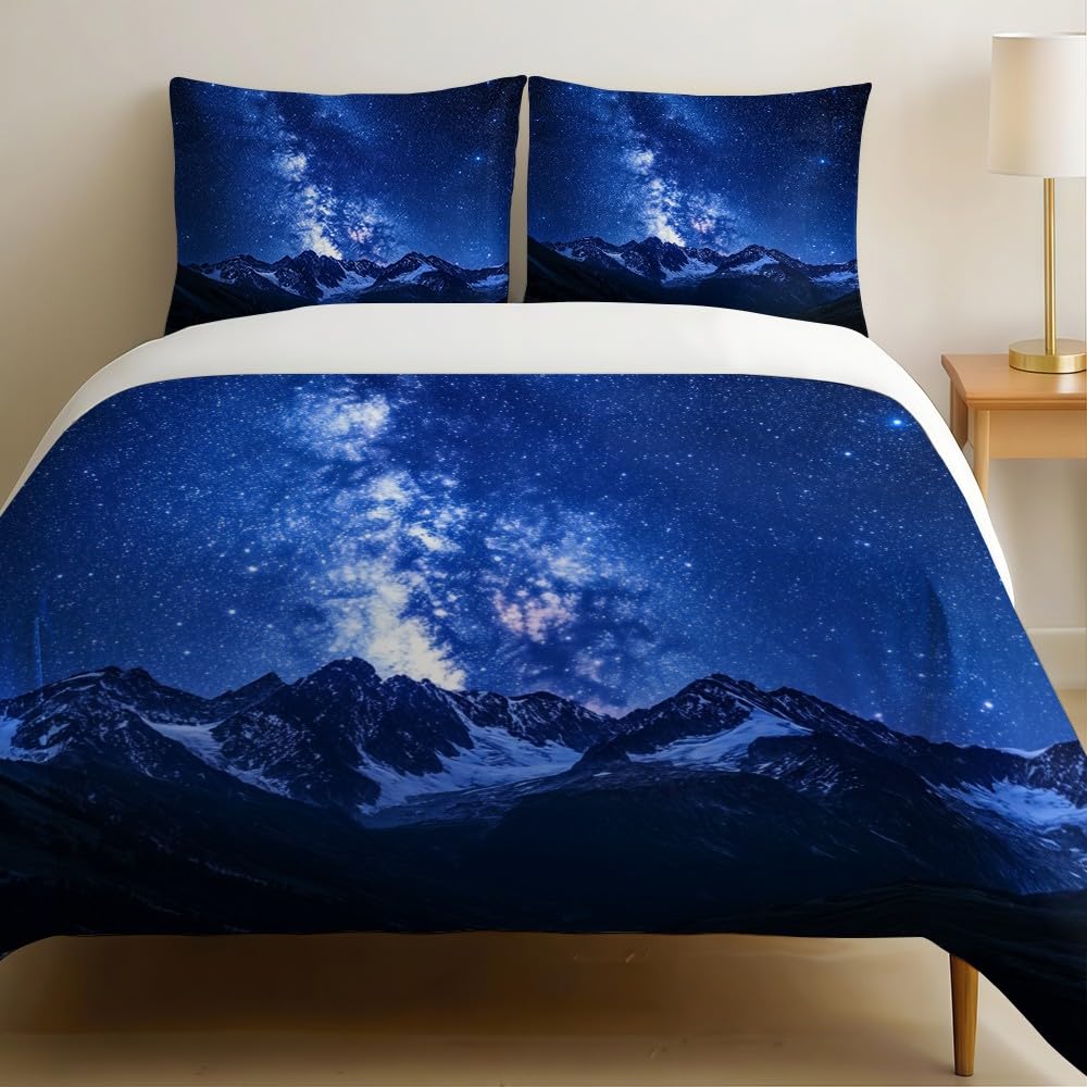 Housse de couette 200x200 montagne pour lit ado parure microfibre sans repassage