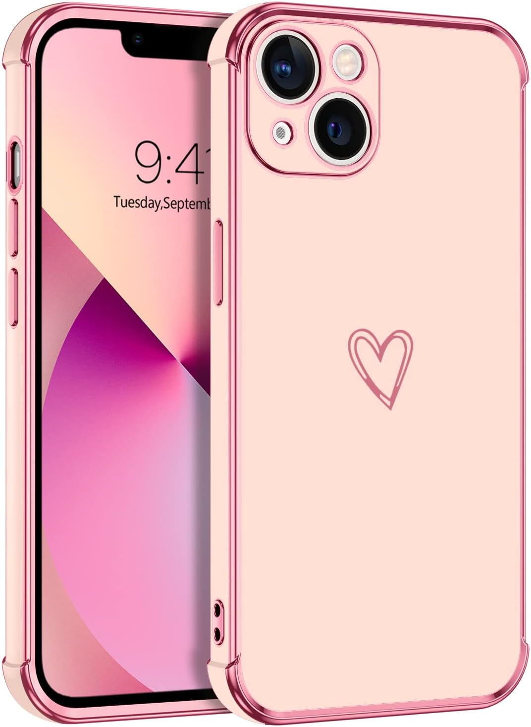 GUAGUA Case for iPhone 13, iPhone 13 Phone Cases Cute Heart Pattern