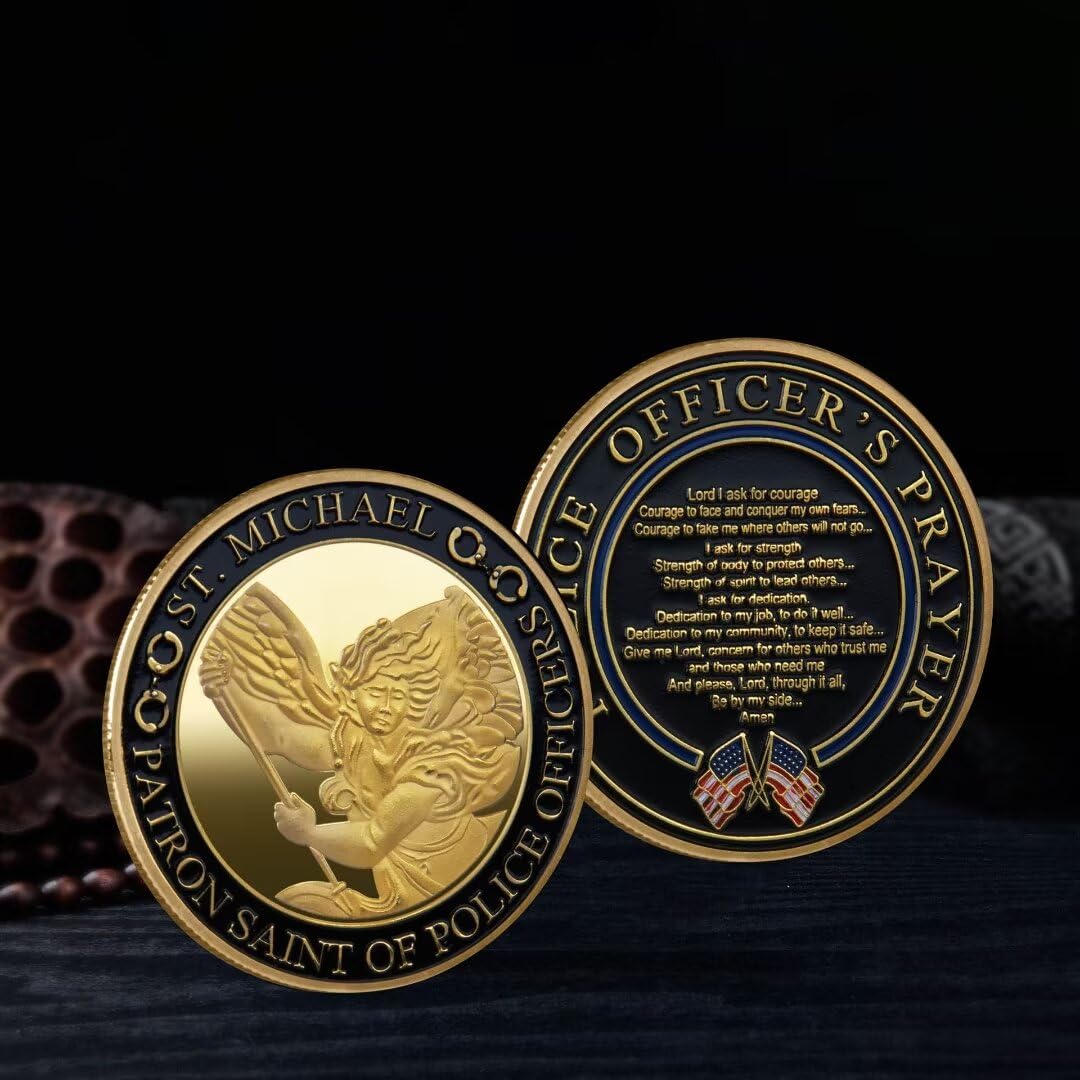 Challenge Coin Case Police Officer Challenge Coin - St Michael The  Archangel Prayer Coin With Protective Case St Michael Archangel Prayer Coin  For Police Officers