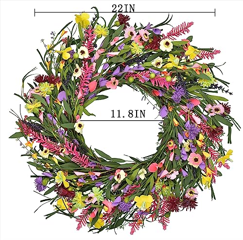 22 Inches Lavender Daisy Floral Twig Door Wreath With Springtime Faux Flower And Grapevine Wreath Base For Spring And Summer Front Door Decor #TOP1