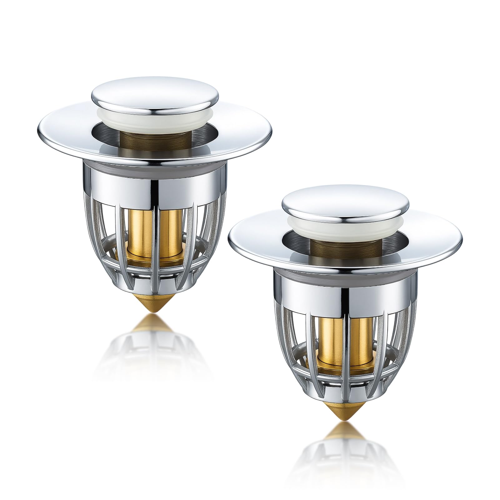 2-Pack Sink Plugs Bathroom Pop-Up Plug, Stainless Steel Basin Pop Up Plugs for Wash Basin, Push-Type Sink Plug Replacement Bath Drainer Filter Plug with Bounce Core for 34-40mm Drain Hole