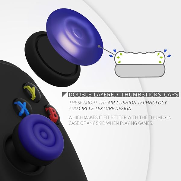 PlayVital ps5やps4コントローラーに対応用ジョイスティックキャップクッションバージョン、Xbox Series X/Sに対応用サムスティックグリップカバー、Xbox OneやElite Series 2コントローラーに対応用サムスティックグリップキャップ、Switch Proコンに対応用ジョイスティックキャップ-Circle Design【ギャラクティック パープル&ブラック】 - 2