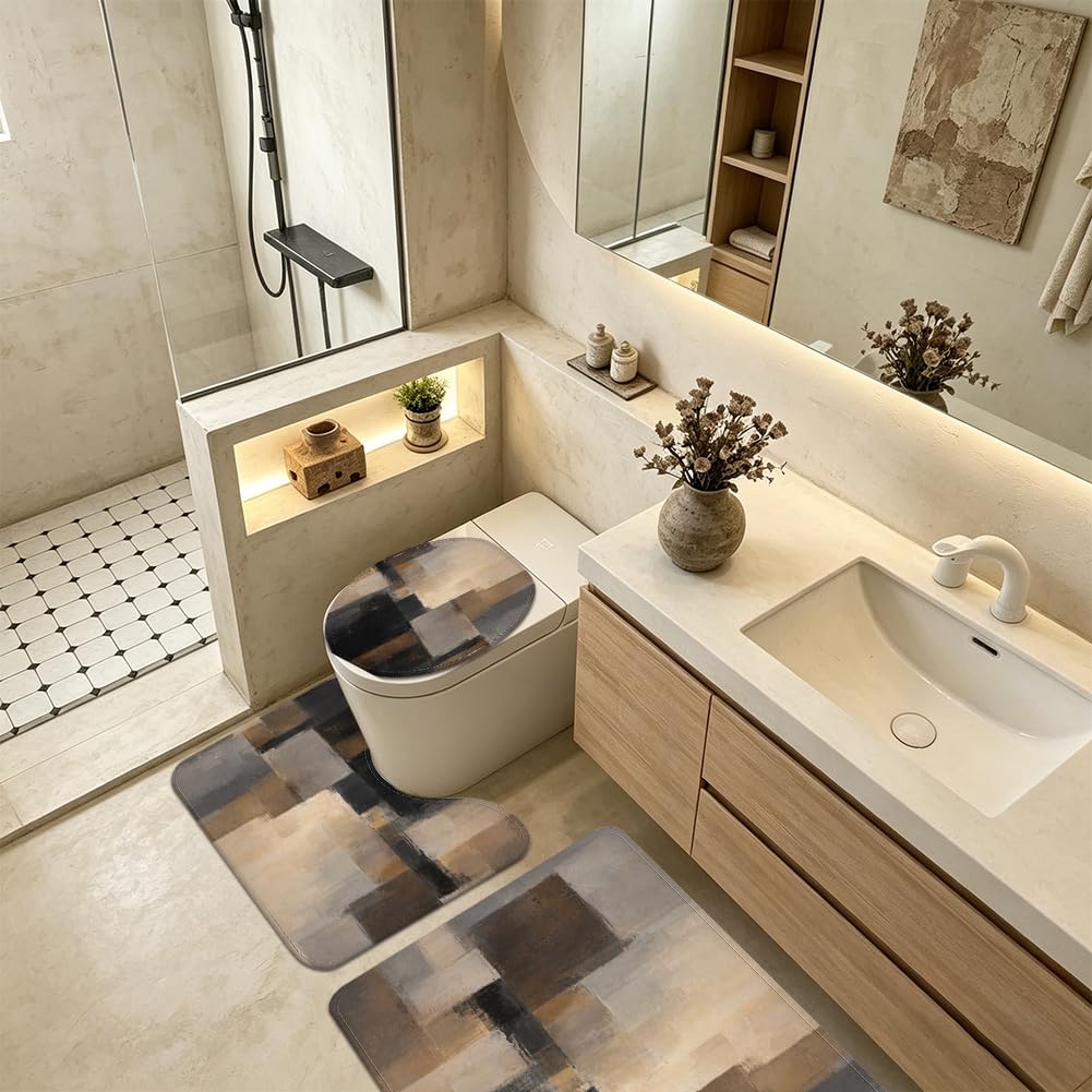 Set di 3 tappetini da bagno rustici, antiscivolo, a forma di U, per ingresso, camera da letto, pavimento, vasca da bagno, decorazione per la casa