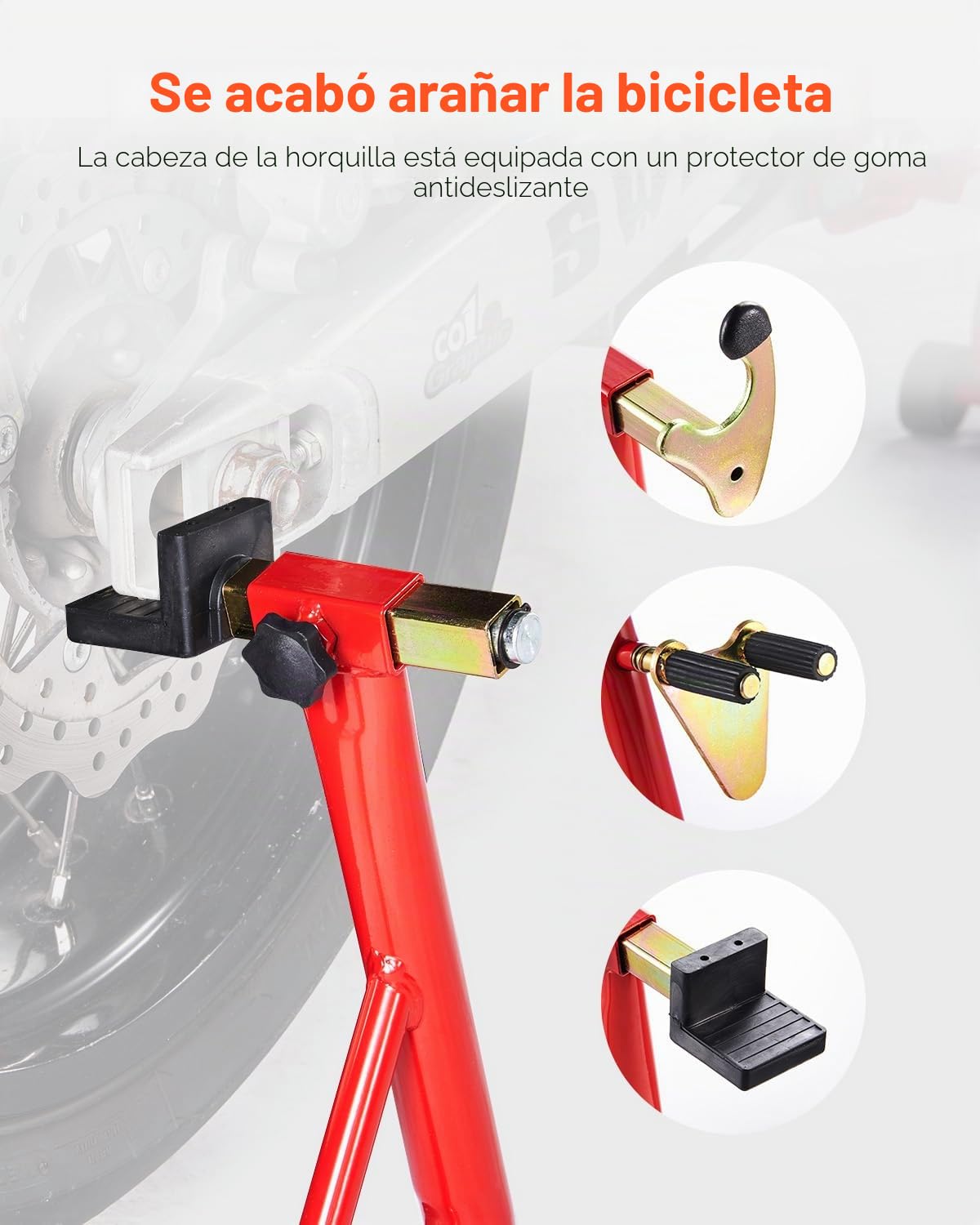 VEVOR Elevador de Caballete para Motocicleta, Capacidad de 390 kg, Combinado Delantero y Trasero, para Rueda Delantera, Compatible con Yamaha, Honda y Suzuki, Rojo, 680 x 450 x 350 mm