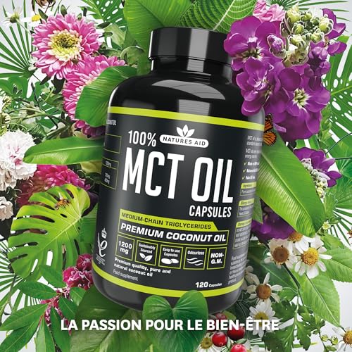 Natures Aid Mct Oil Capsules 1200Mg 120 Capsules - Premium 100% Coconut Oil - Supports Energy Boost Metabolism Keto Weight Management - Vegan, Gluten-Free Essential Fatty Acids - 7