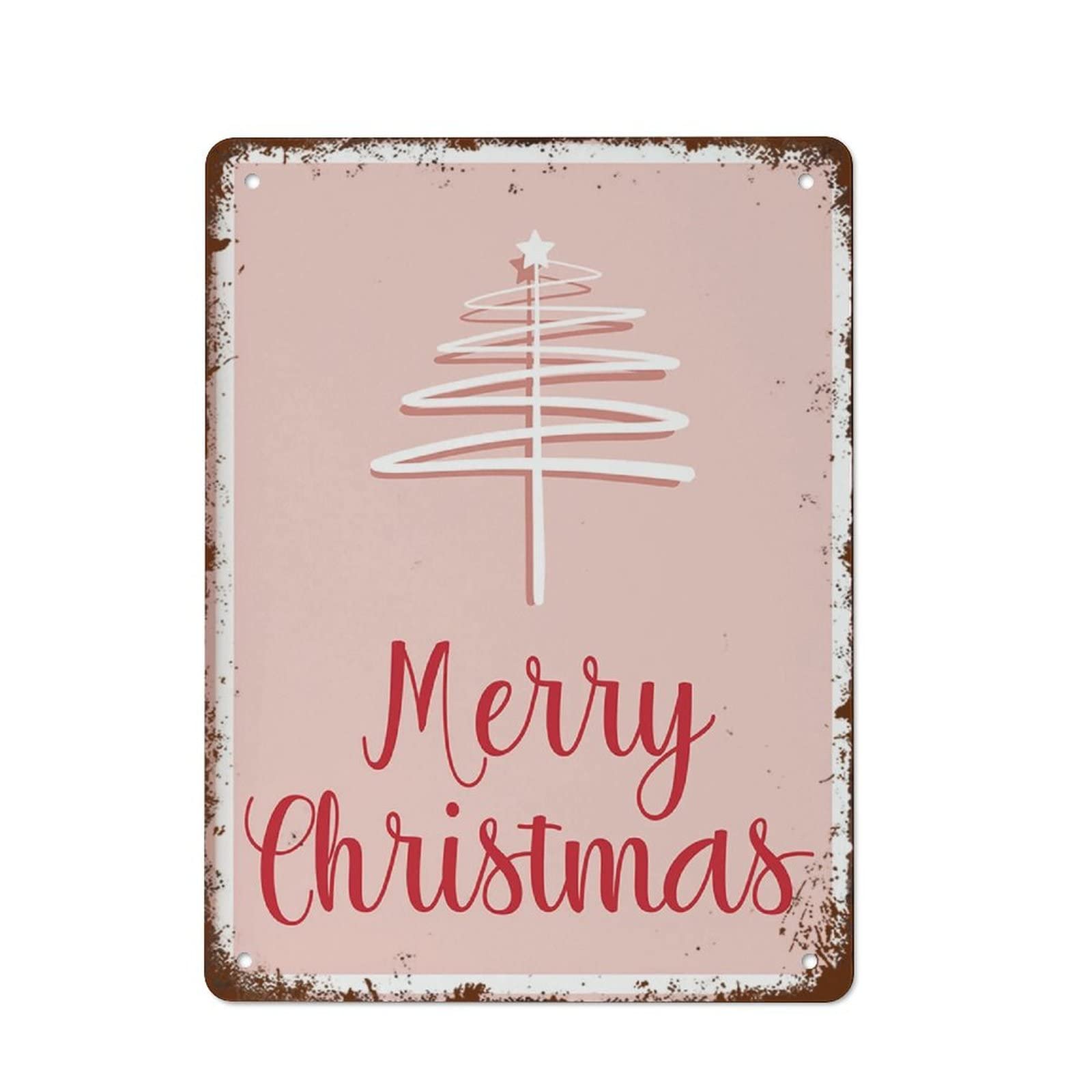 peiyeety Metal Tin Sign Vintage Metal Signs Pink And Red Christmas Sign Holiday Decor Boho Wall Decor Retro Wall Decor For Home Cafes Office Store Pubs Club Sign Gift Plaque Tin Sign 8"x12"