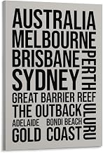 Australia Cities And Landmarks Typography Word Art Canvas Printing Art Poster for Living Room Bedroom, Office Decor Aesthetic 16x24inch(40x60cm)