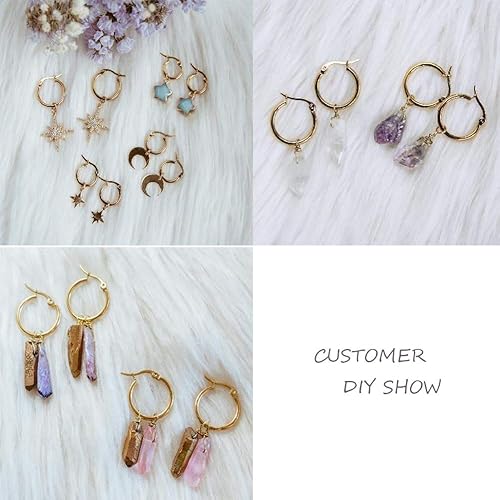 Miniatura 3 de Pandahall - 6 pares de aretes de acero inoxidable, ligeros, gruesos, abiertos, de 1.575 pulgadas (1.575 in), color dorado, con cierre pequeño,