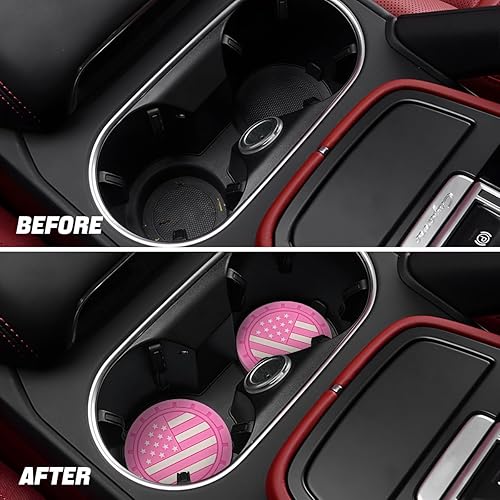 Miniatura 3 de AUCELI Paquete de 4 posavasos para automóvil de 2.75 pulgadas, inserto de la bandera de Estados Unidos con color, tapete integrado antideslizante y