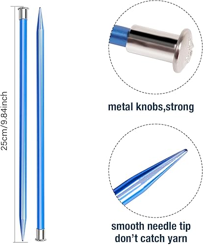 Miniatura 2 de Juego de 64 agujas de tejer, 20 agujas de tejer de aluminio, agujas de tejer rectas de colores de una sola punta, 10 tamaños de 0.118-0.394in de