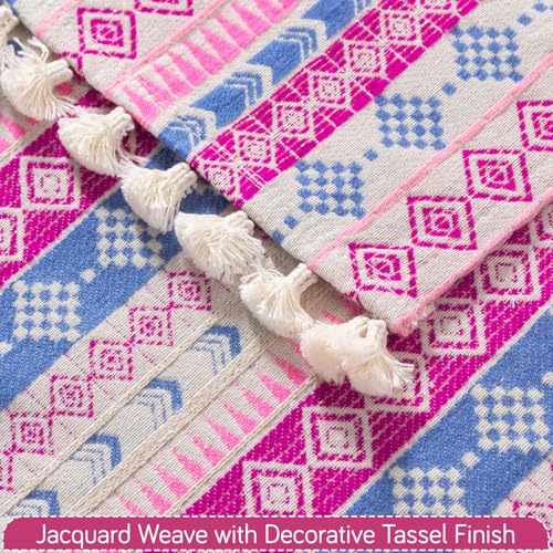 Image of HOKIPO Sofa Cover Mat with Tassel | 300 GSM Cotton Acrylic Jacquard for 3 Seater Sofa,'Trivana Series' Periwinkle Blue (IN-936-J5*S)
