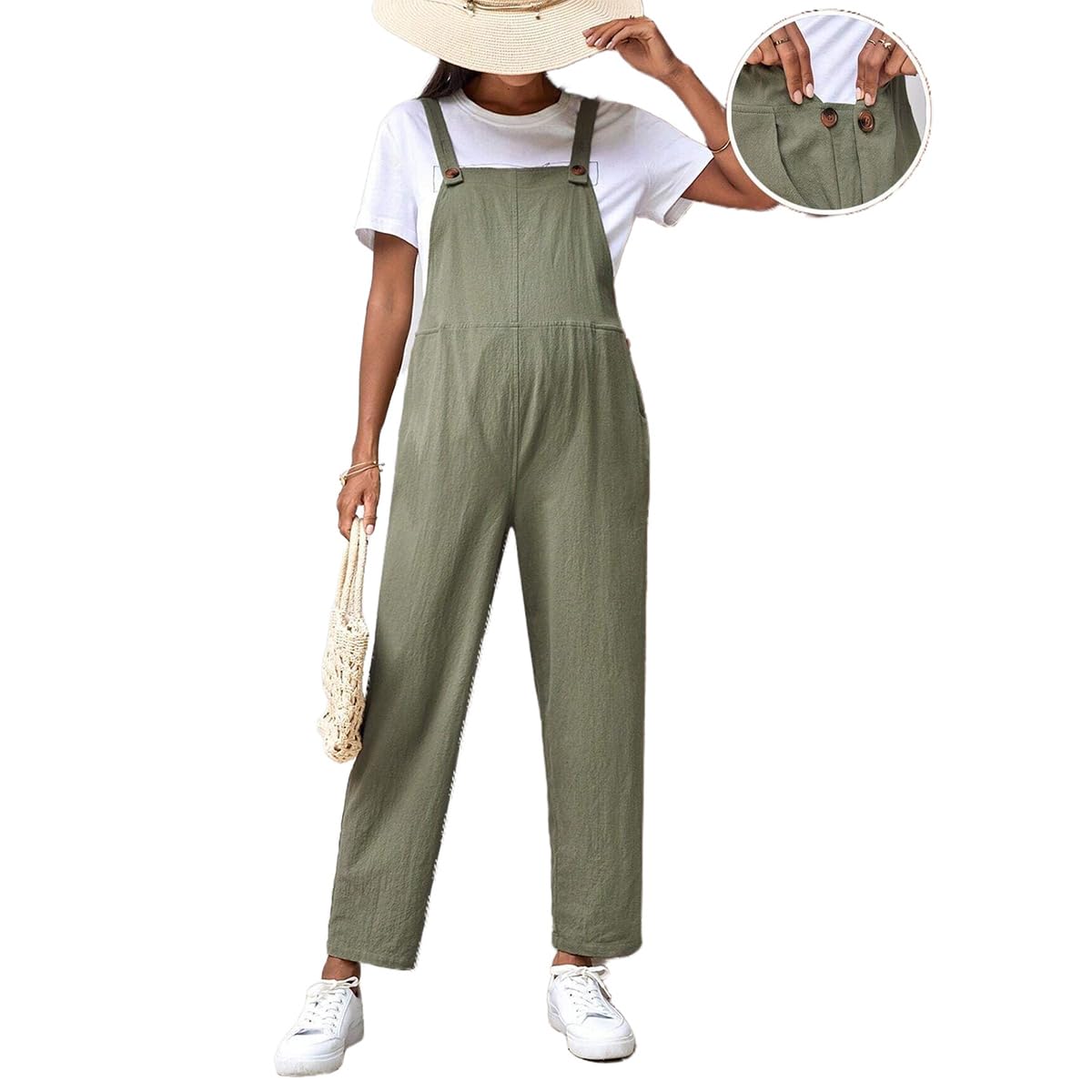 Tuta premaman in vita regolabile pantaloni salopette casual in cotone allentato