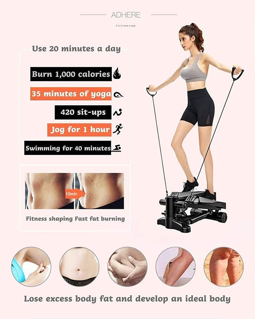 Mini stepper, przenośny mini stepper do ćwiczeń z taśmami oporowymi i monitorem, sprzęt do ćwiczeń w domu do treningu całego ciała, ćwiczeń, ćwiczeń na schodach