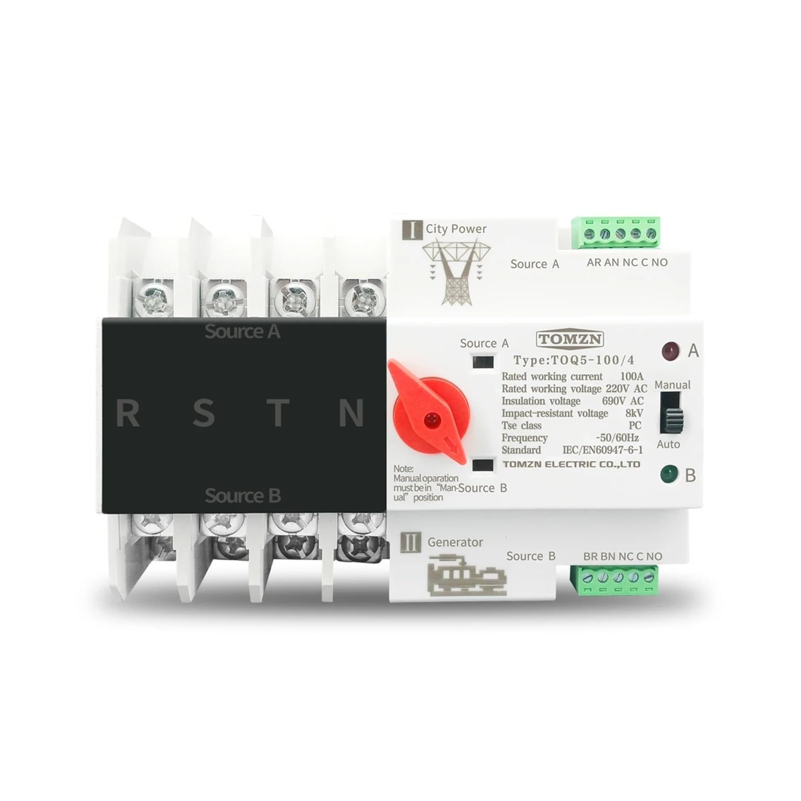 VSPPJYFG Din Rail 2P 3P 4P Dual Power Automatic Transfer Switch Electrical Selector Switches Uninterrupted 63A 100A Mini(230V 100A)