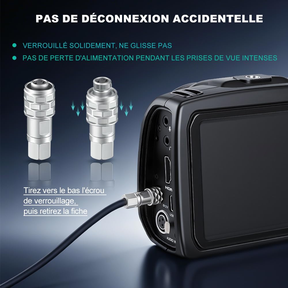 Alvin's Cables BMPCC 4K 6K vers D Tap Câble d'alimentation pour Blackmagic Pocket Cinema Camera 4K Gold Mount V-Mount Batterie Weipu 2 Broches Femelle vers P-Tap