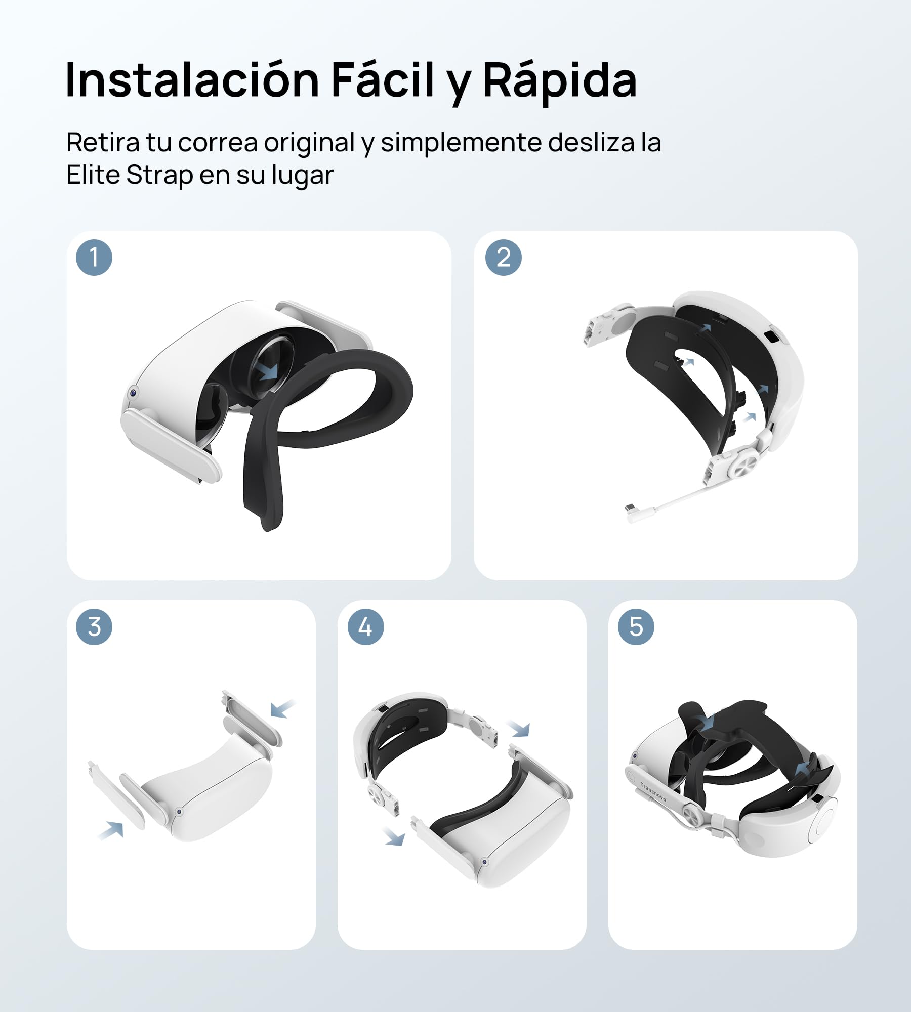 TRANSNOVO Correa Elite con Batería de 6000mAh Compatible con Oculus Quest 2/Quest 3/Quest 3S, Reemplazo de Correa Elite con Batería, Comodidad Mejorada y Tiempo de Juego Prolongado.