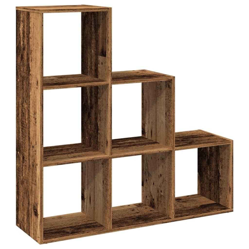 Raumteiler-Bucherregal 3 Etagen Altholz-Optik 99x29x99 cm | Holzwerkstoff, 6 Facher, Feuchtes Tuch Reinigung, Vielseitig Einsetzbar