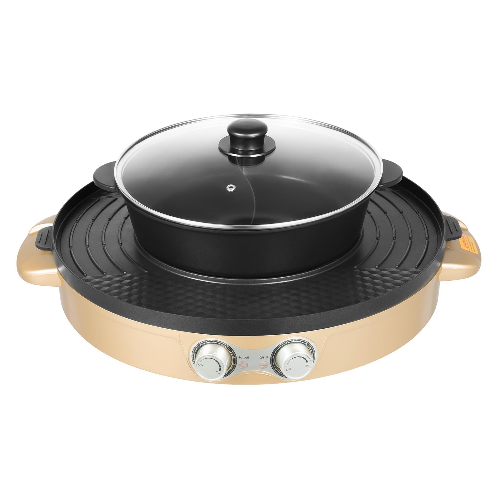Appareil Fondue Chinoise Hot Pot 2 en 1, 2200 W Electrique Barbecue Coréen de Table avec Revêtement Antiadhésif, Portable Casserole Électrique Amovible pour Hot Pot BBQ Coréen, 52x18.5cm