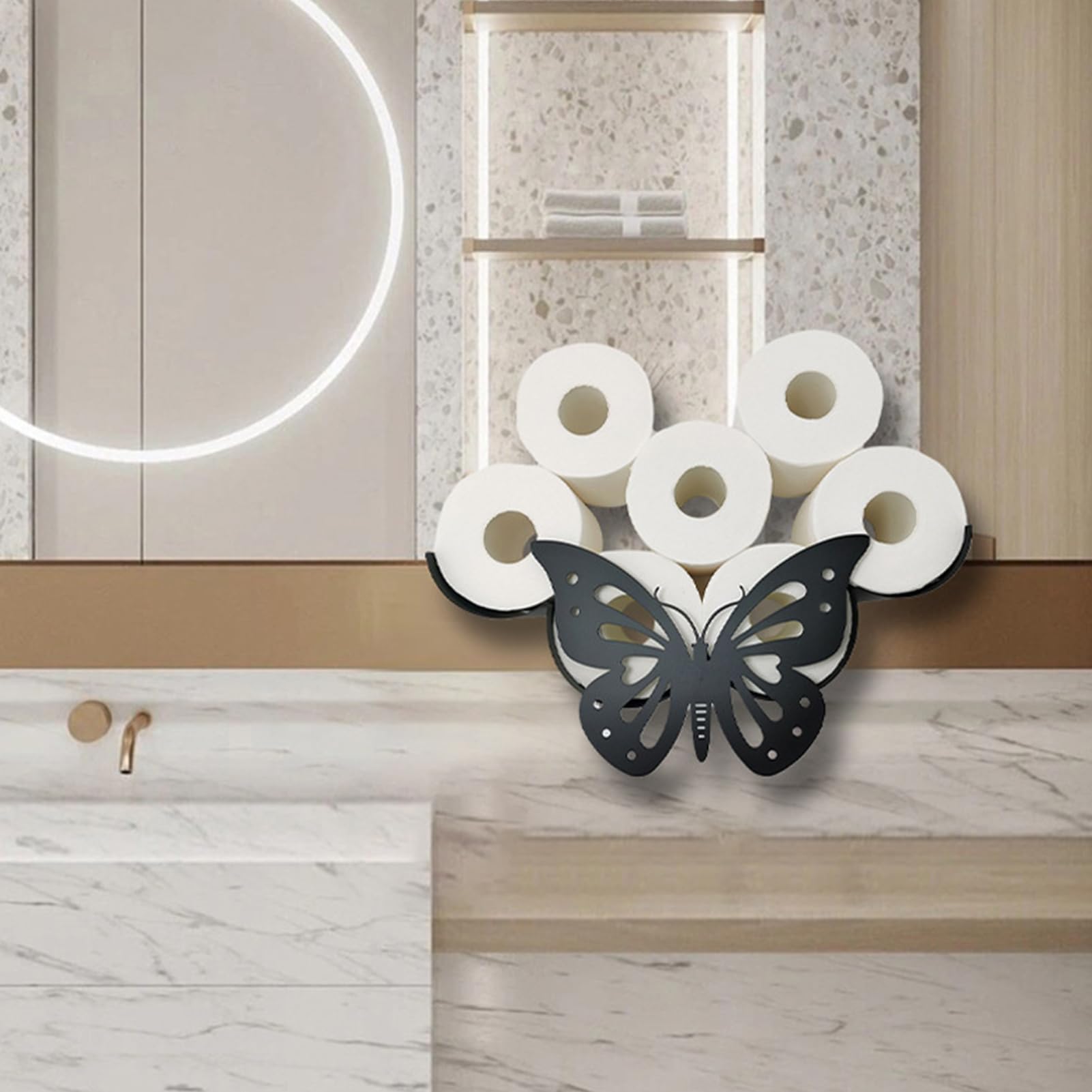 Supports de rouleau de papier toilette papillon : rangement de papier toilette décoratif papillon mural, rangement de tissus en métal, organisateur supplémentaire de huit rouleaux