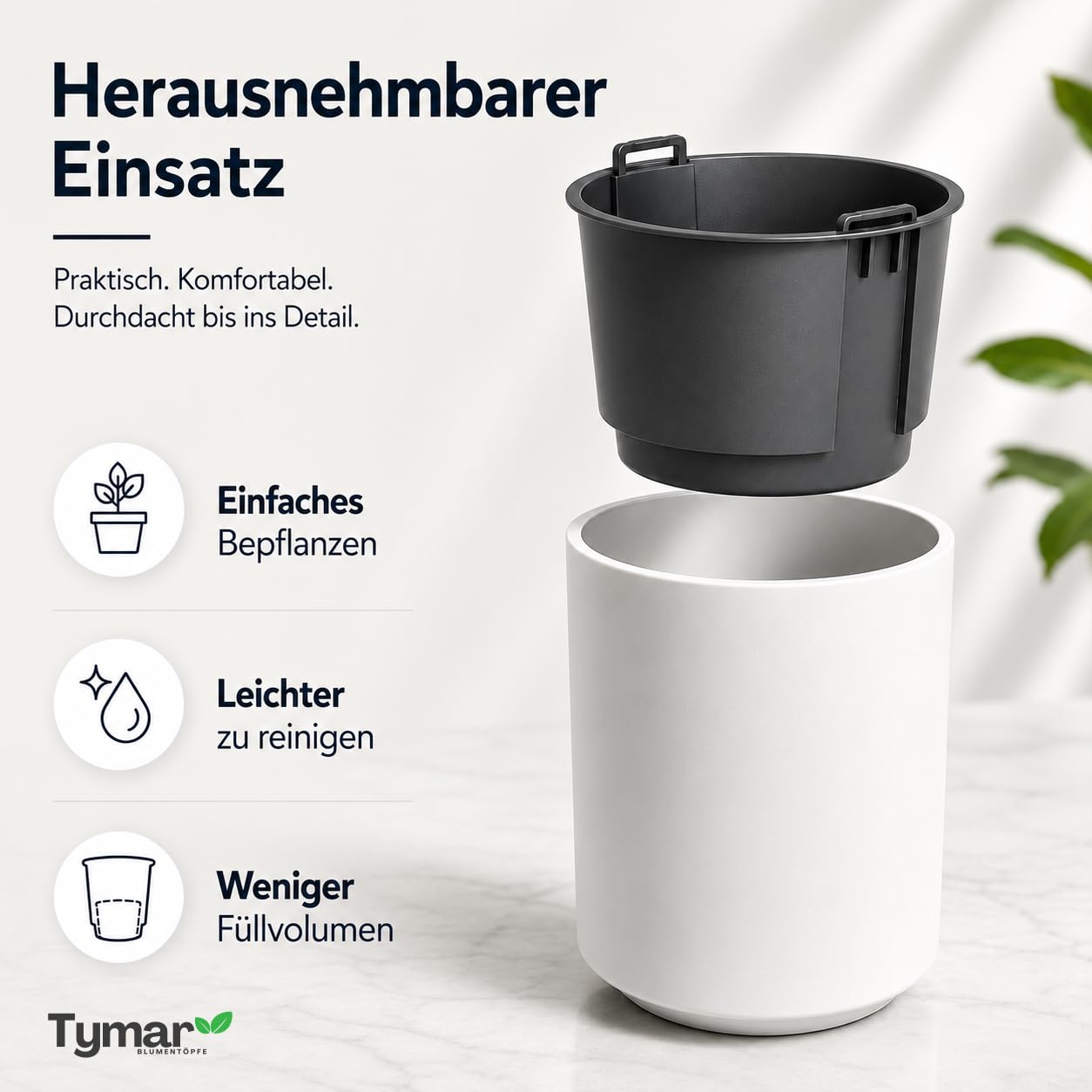 Tymar Blumentopf groß aussen, Übertöpf Gross, Pflanzkübel 58 cm hoch