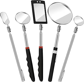 Tatuo 5-Pack Telescoping Inspection Mirrors - 360° Rotating Stainless Steel, Extendable Handle for Auto Mechanics, Makeup, Dentists