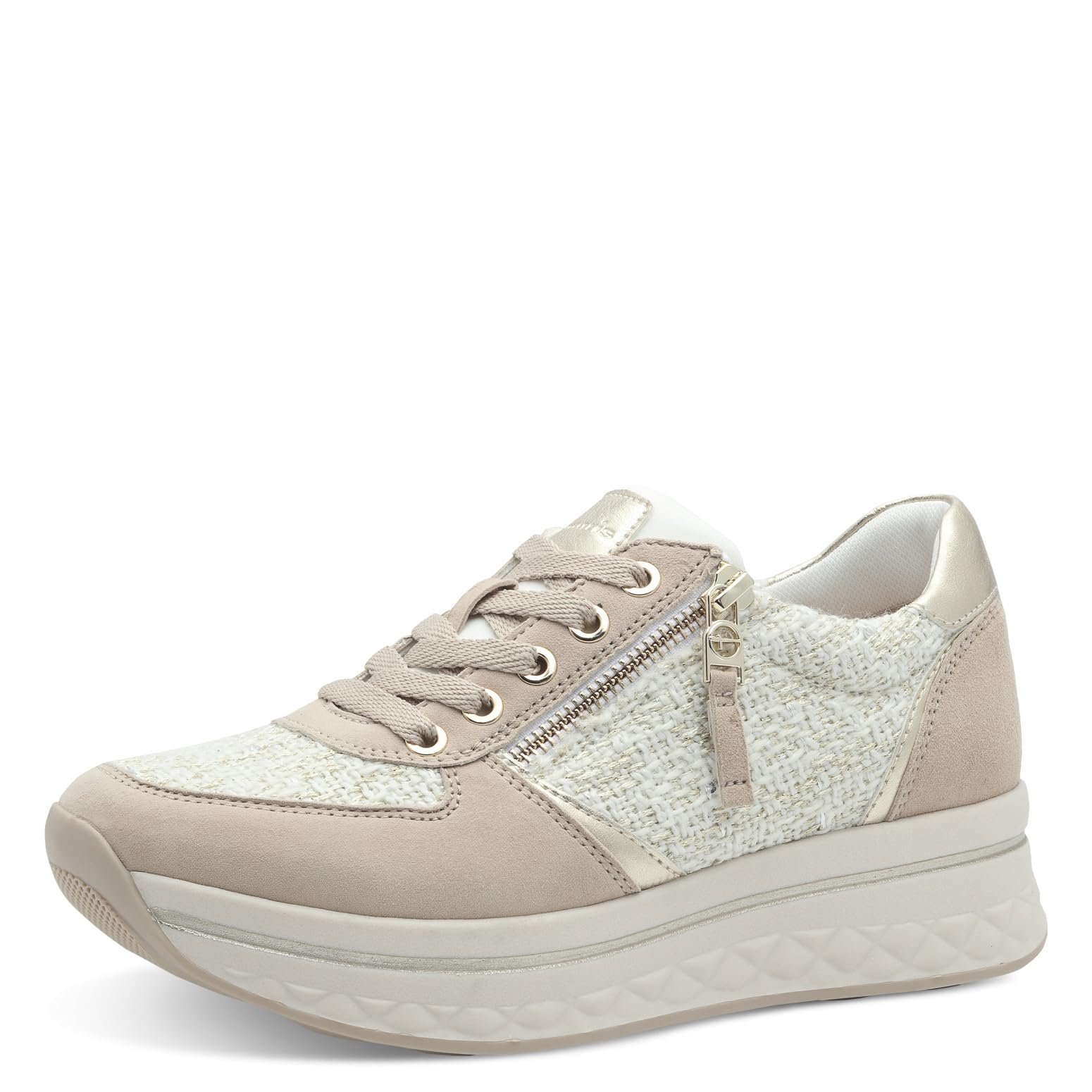 Tamaris Comfort Women’s Platform Sneakers with Zip Sporty, Beige/Gold, 7,5 UK