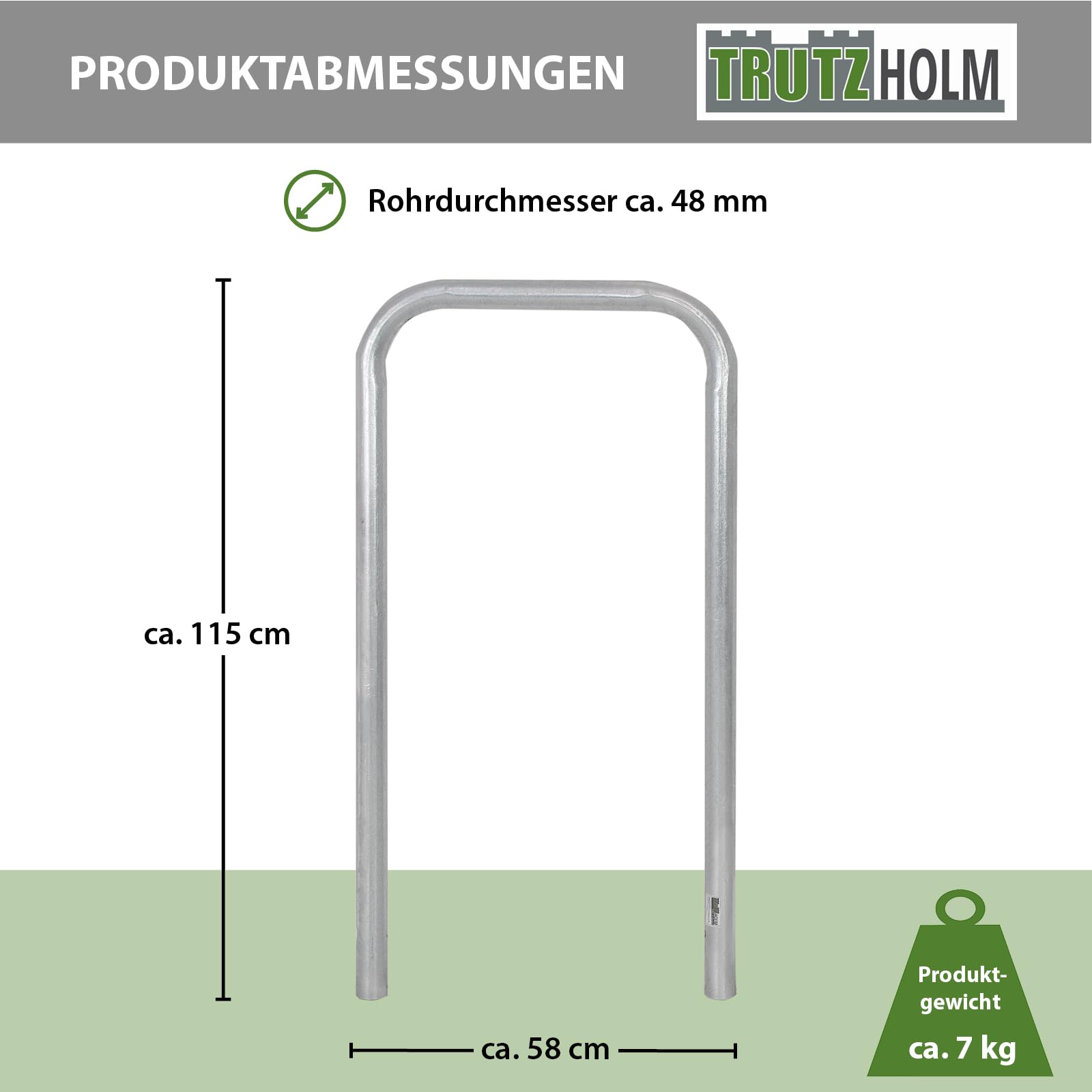 TRUTZHOLM Fahrradanlehnbügel 115x58 cm Stahl feuerverzinkt und rostfrei Ø 48 mm zum Einbetonieren Fahrradparker Parker Anlehnbügel doppelseitige Nutzung für 2 Fahrräder