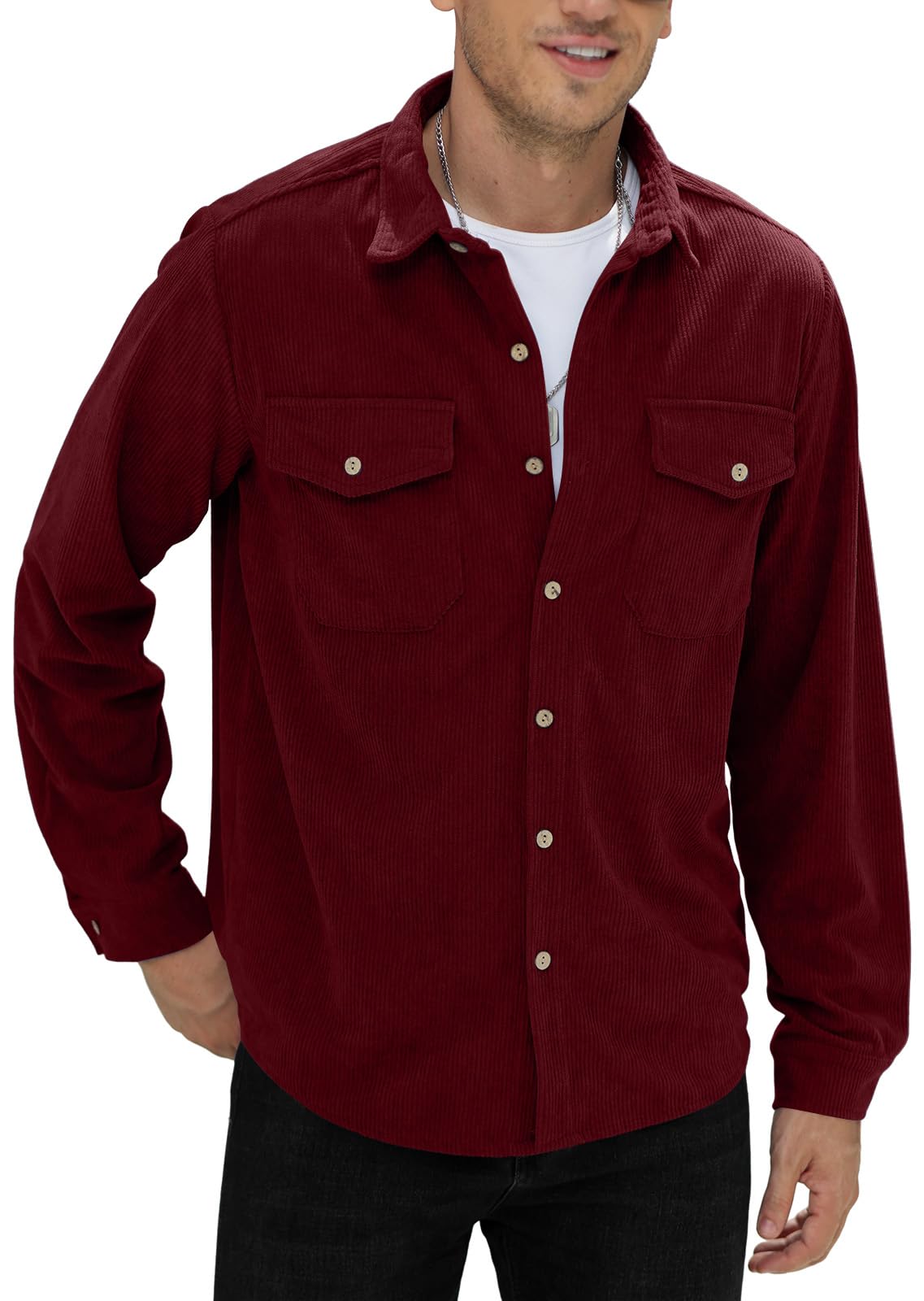 Camicia da uomo in velluto a coste, con bottoni, camicia casual con tasca sul petto, M-3XL
