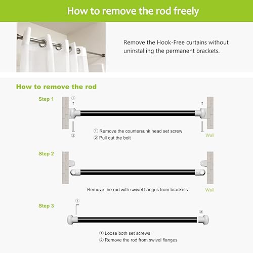 Miniatura 6 de Naiture - Barra de cortina de ducha recta de acero inoxidable de 36 pulgadas con brida giratoria o soporte, acabado negro