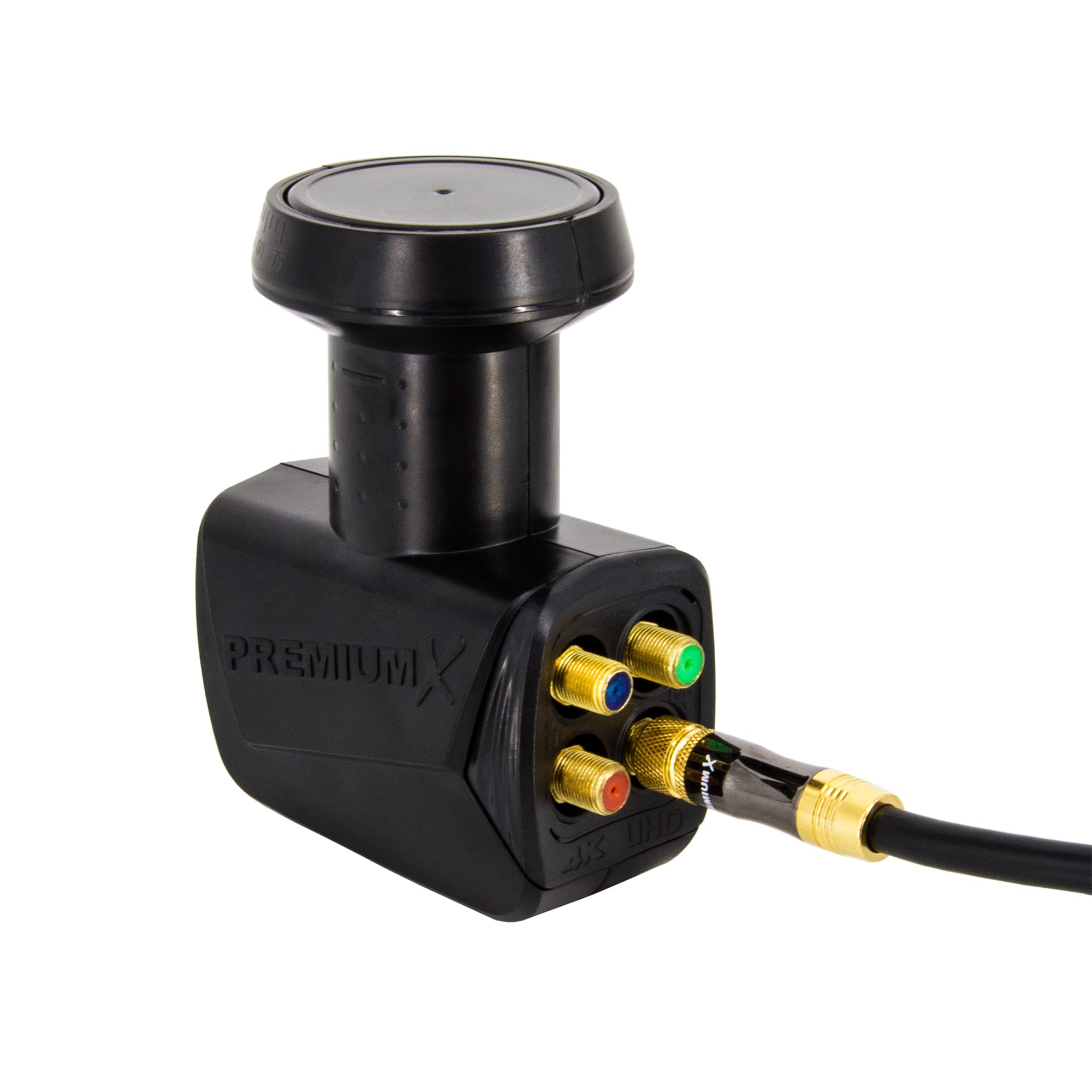 PremiumX Quattro LNB per Multiswitch - Convertitore di segnale TV Multiswitch con protezione dalle intemperie - LNB satellitare digitale in nero con inclusi 8 connettori F - DVB-S2 8K UHD 4K Full HD