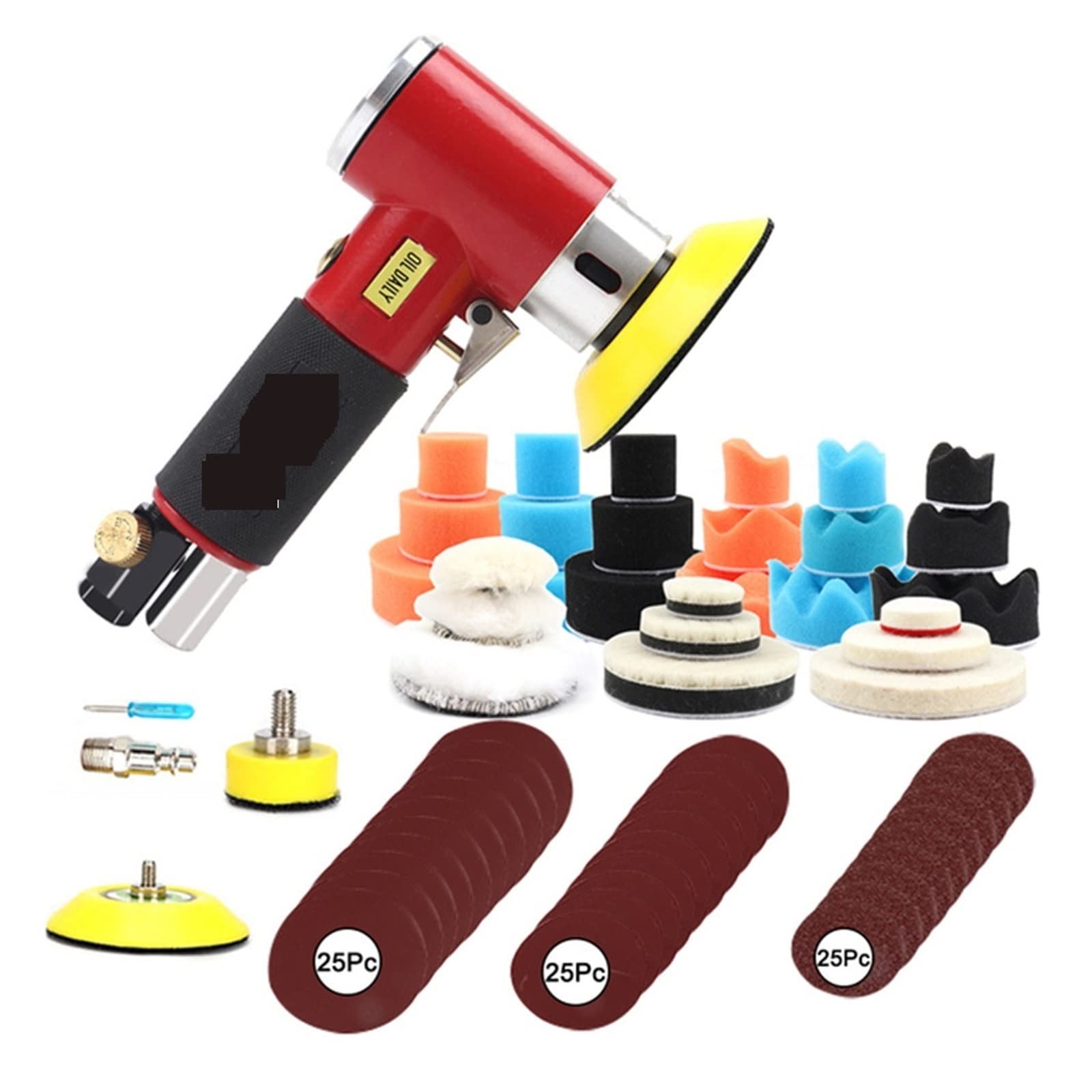 LNHHG Power Buffer Polisher, 125mm/150mm Pneumatic Orbital Sander Air Grinder, Vacuum Eccentric Polishing Grinding Machine Tools 12,500RPM(108Pc Red Sander)