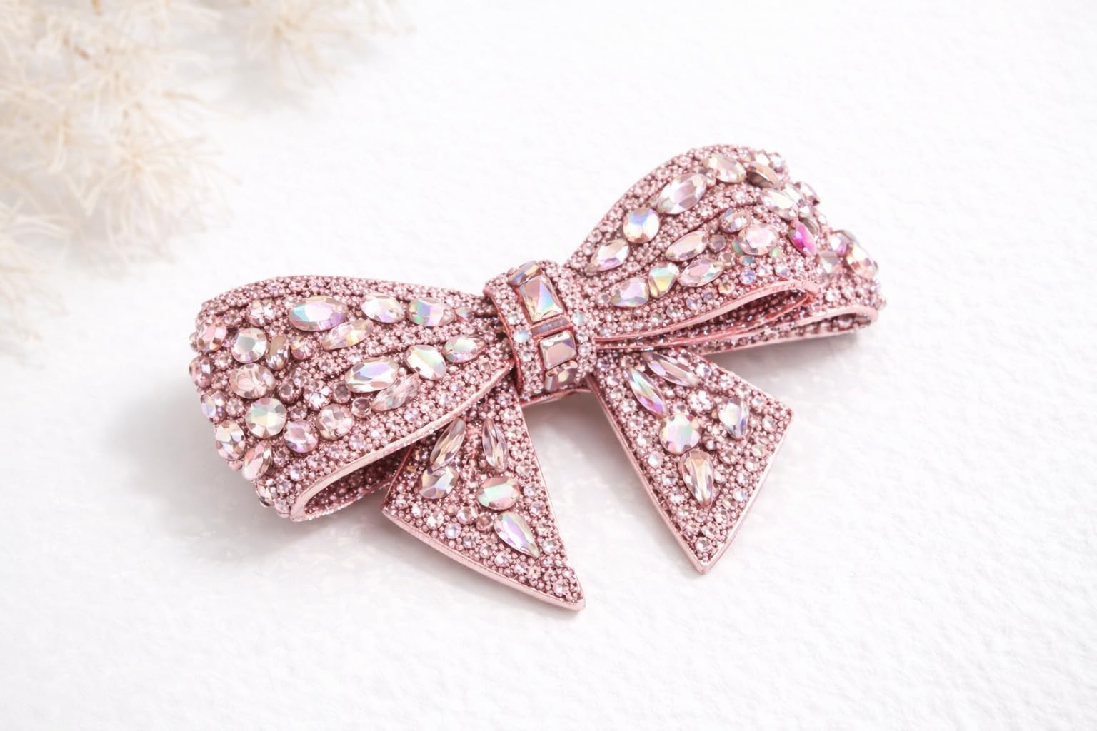 Samyak Rhinestone Bow Hair Clip for Women – Elegant Crystal Bow Barrette with Strong Alligator Clip for Parties, Weddings (Pink)-image-32