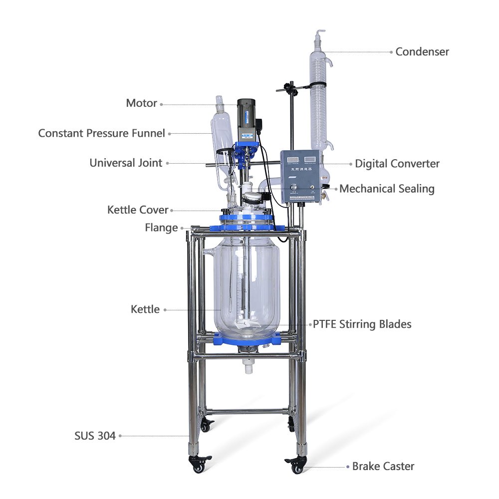 HNZXIB Double-Layer Cylindrical 20L Glass Jacket Type Reactor Chemical Reaction Unit