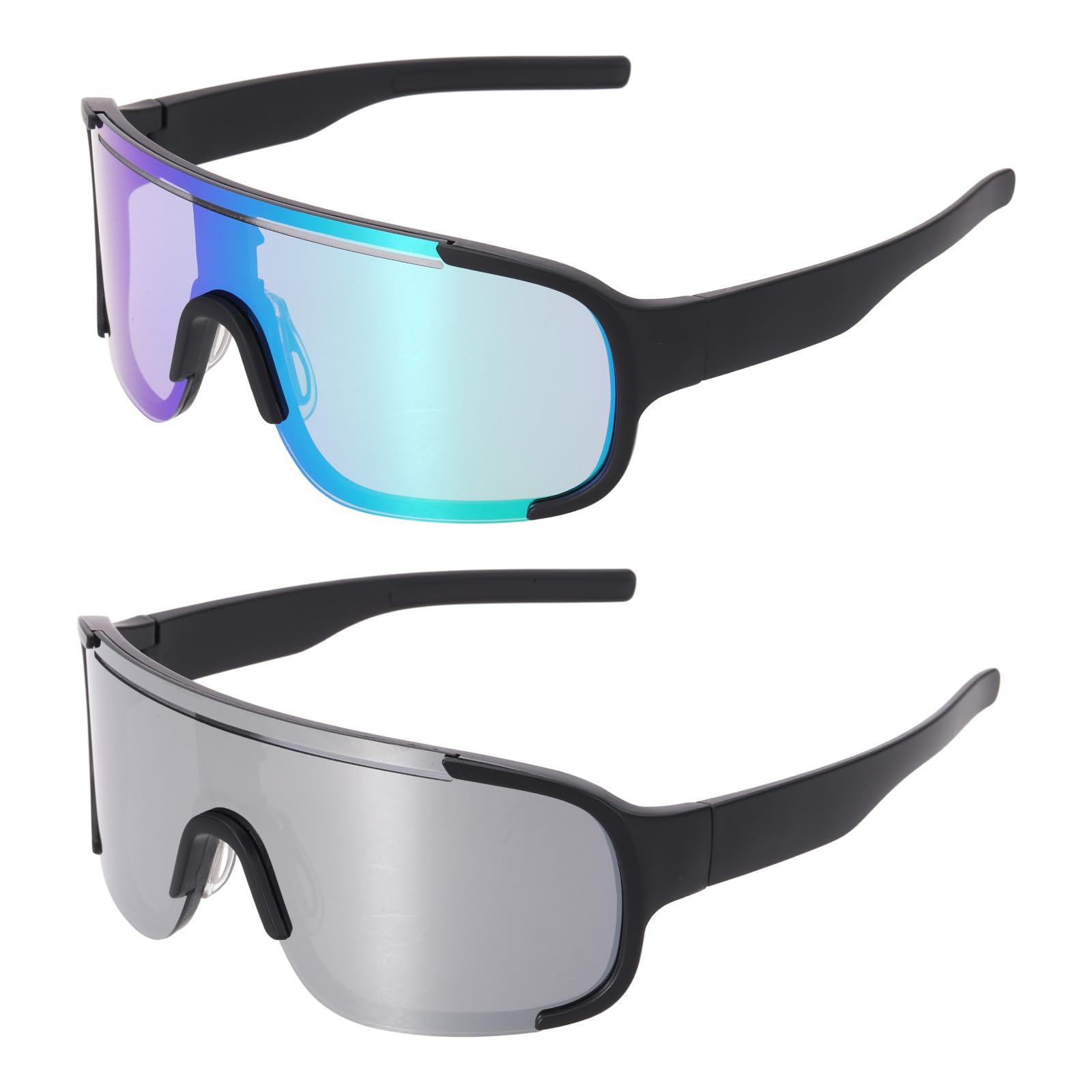 sourcing map 2pcs Sport Sunglasses Cycling Polarized Sun Glasses for Men Mountain Bike Driving Fishing Running, Black Frame Gradient Gray & Green