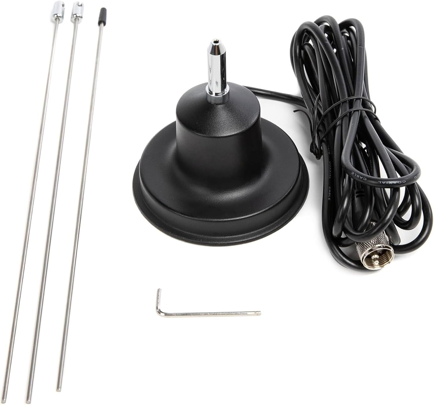 300W 27MHz CB Radio Antenna 36" Long, 10' Cable, Magnetic Base, Durable Spring 3-Section Segmented Design Compatible with All Brands of CB Radios