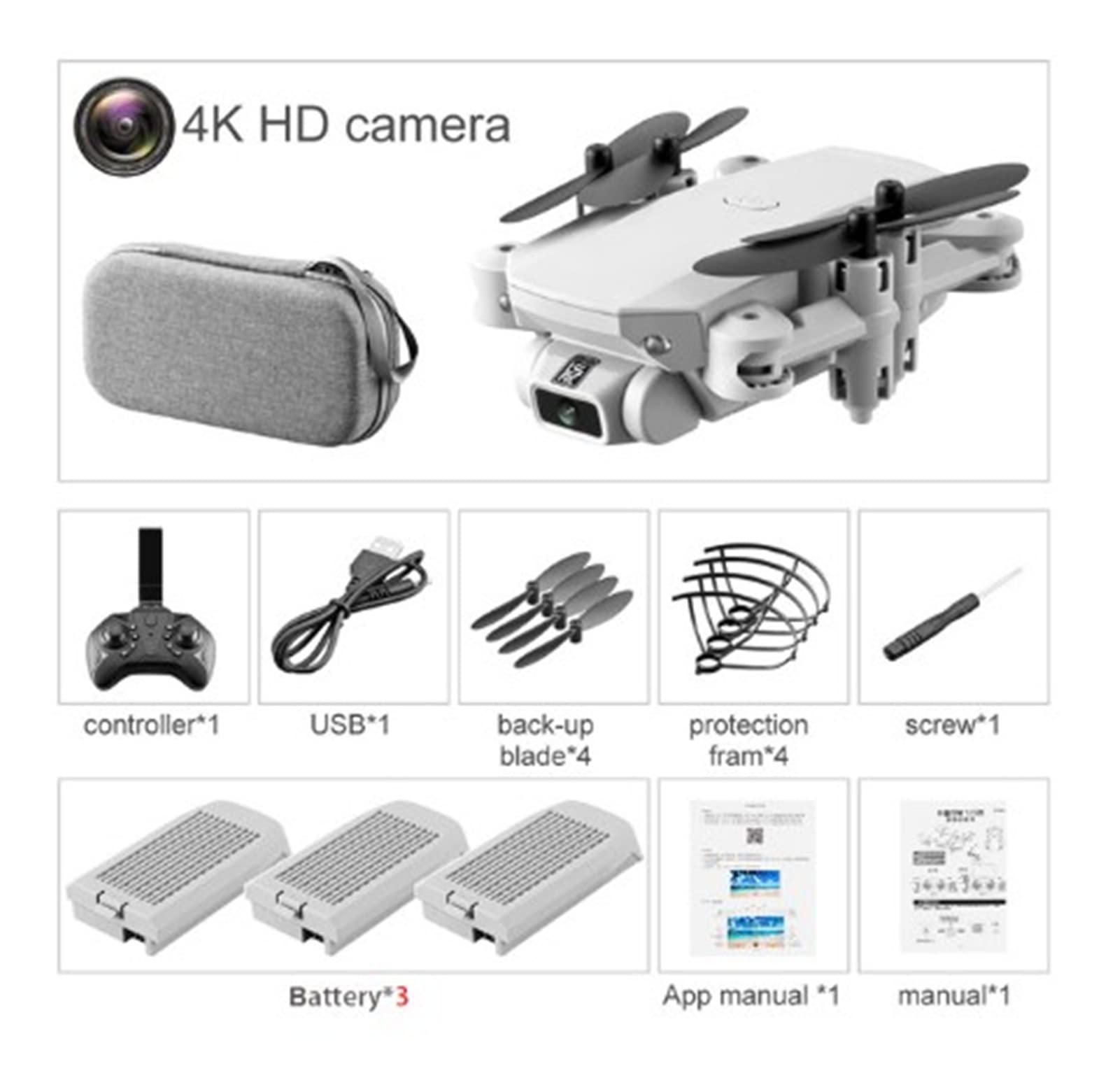 Składany dron Quadcopter Mini Drone 4K 1080P Szerokokątna kamera Drone 480P Rc Quadcopter Utrzymanie wysokości Mini helikopter dla zabawek dla dzieci (Kolor: szary 4K 3Rozmiar baterii: 1) (480P