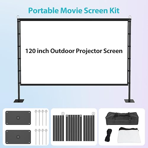 Miniatura 8 de Pantalla de proyector para exteriores con soporte, pantalla de proyector portátil de 120 pulgadas, pantallas de proyección ligeras para interiores