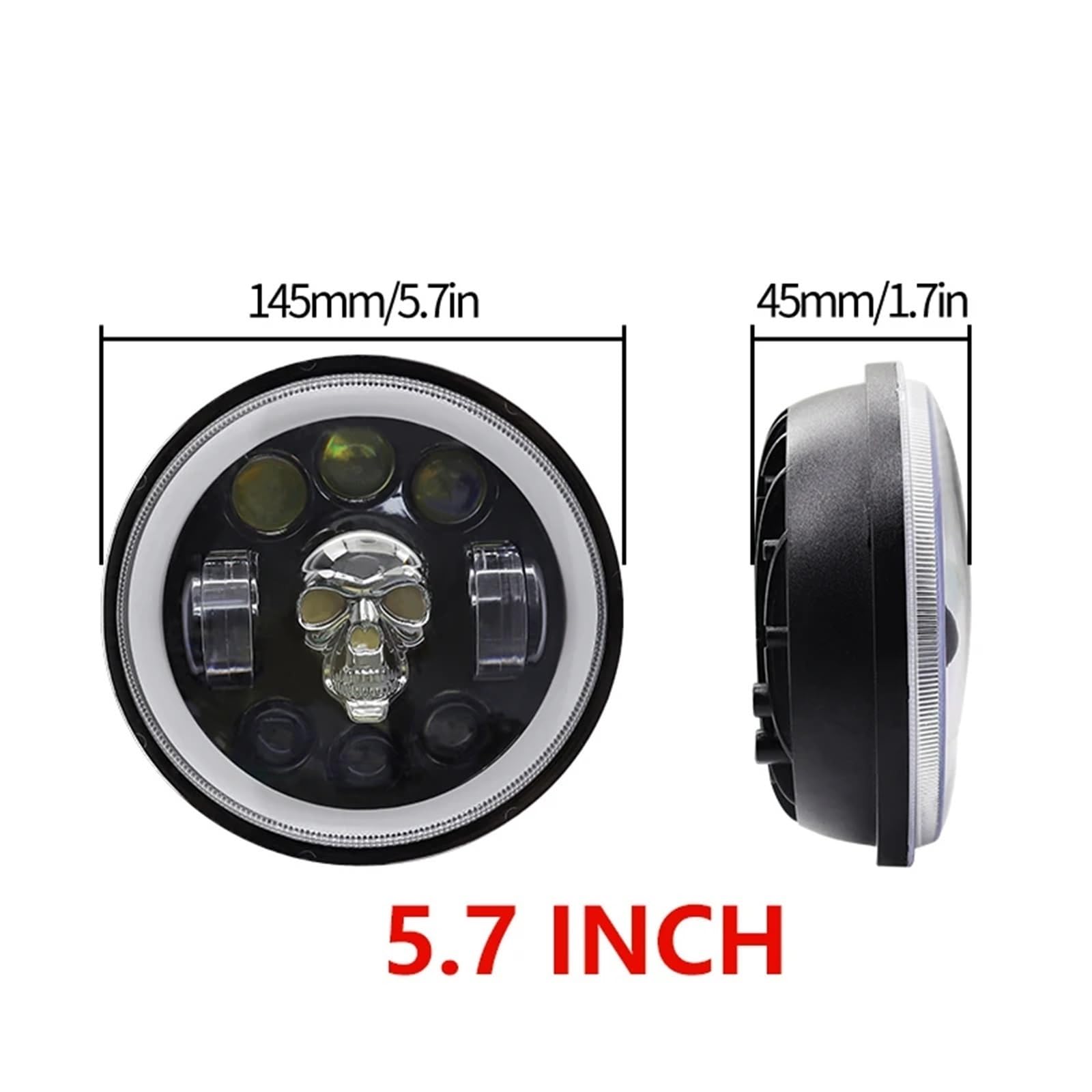 reflektory przednie Reflektor motocyklowy 5,75 cala światła LED do reflektorów przednich motocykla Skull High Low Beam 6500k lampą halogenową(1 piece)