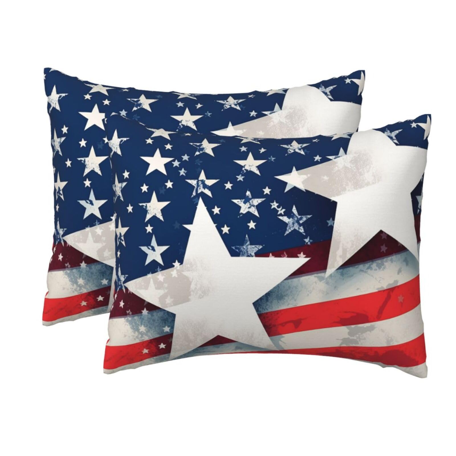 2 Pack Standard Size Pillow Cases for Hair and Skin Soft Breathable Pillow Case Covers with Hidden Zipper Stars and American Flag Pillowcase 20x26 Inches Pillow Cover for Sleeping Gift