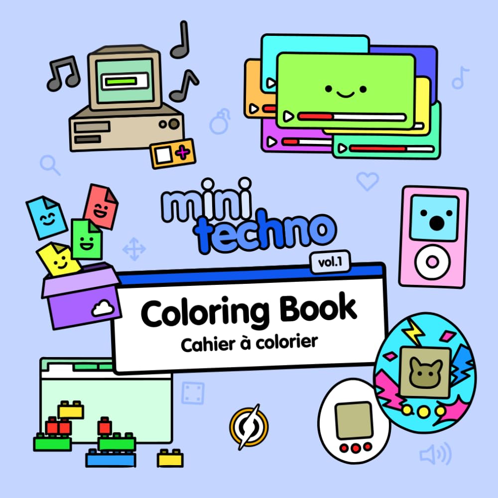 minitechno vol.1: Coloring Book for Adults and Kids of Cute & Nostalgic Tech