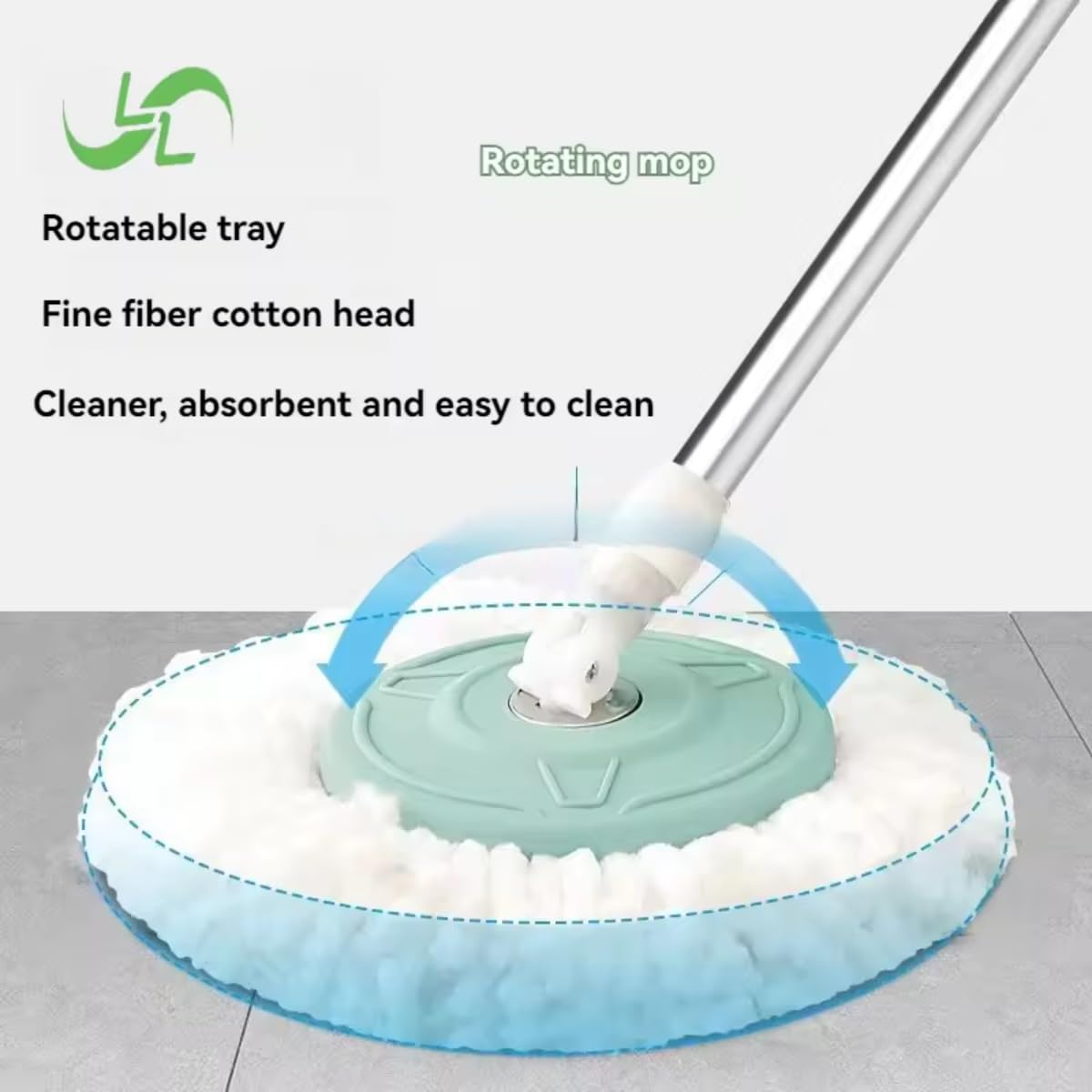 Juego de cubo giratorio para fregona con cabezales, cabezales secos giratorios de microfibra, mopa giratoria desmontable, cesta escurridora de acero inoxidable