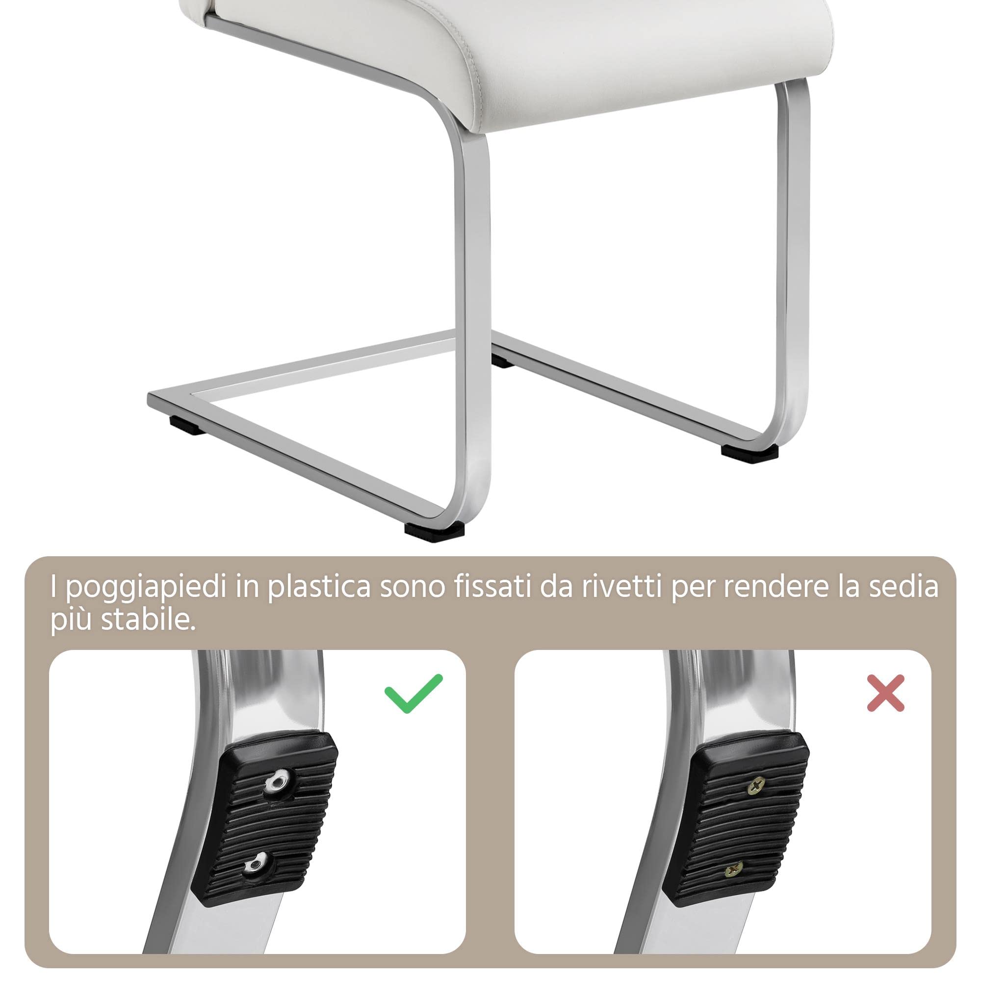 Yaheetech Set 6 Sedie Imbottite Sala da Pranzo Sedie Bianche Moderne Cucina in Finta Pelle e Gambe in Metallo da Ufficio Salotto Soggiorno Portata 135 kg