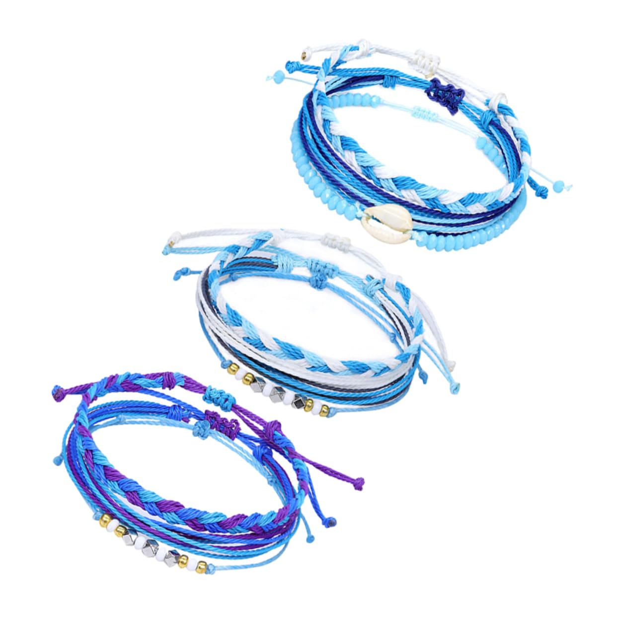 SHERCHPRY 9 Piezas cadena de muñeca pulsera tejida a mano pulsera azul de la amistad joyas pulseira mulher accesorios fiesta s de amistad de conchas cuerda de mano