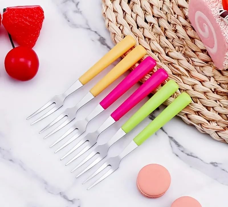 Image of Multipurpose Lightweight Stainless Steel Mini Fruit Fork for Fruit Picks Sticks,Appetizers Sushi Cake Cocktail Multicolor 6 Pcs (Size : 10CM)